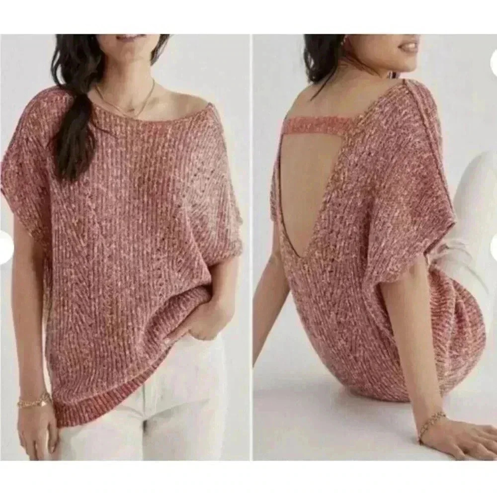 Anthropologie Pilcro Sweater Sleeveless Dropped Shoulder V Neck Back Sz S